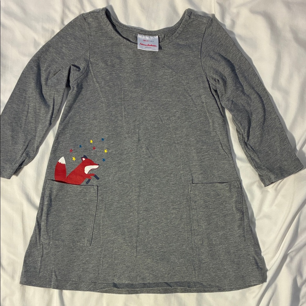 Hanna Andersson Gray Dress with Red Fox Design